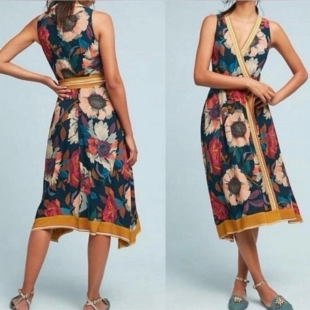 Anthropologie Maeve Botanical Faux Wrap Dress Size 6 - Picture 2 of 10